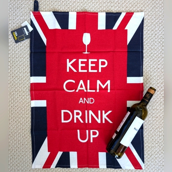 Keep Calm and Drink Up Union Jack Tea Towel UK British Britain Flag Wine Kitchen - Picture 9 of 9